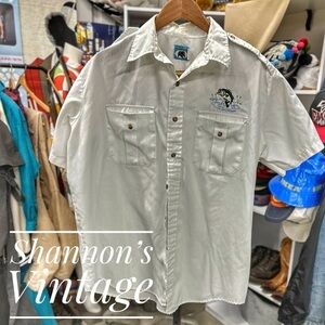 Bear Back VNTG made in USA sz large fish embroidered button shirt A7